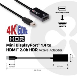 CLUB 3D CAC-1180 Mini DisplayPort 1.4 to HDMI 2.0b HDR Active Adapter