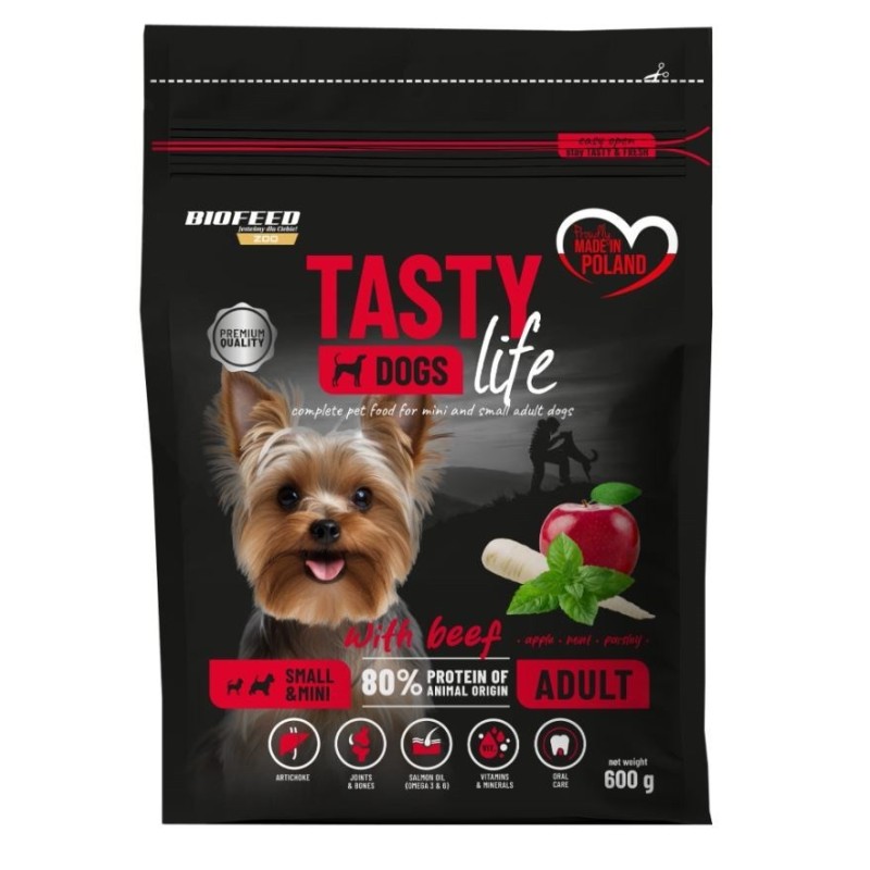 BIOFEED TASTY DOGS LIFE ADULT SMALL WITH BEEF 600G