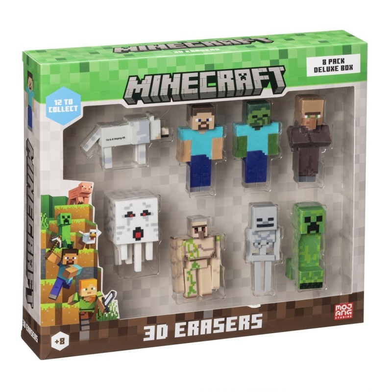 MINECRAFT 3D ERASERS - 8 PACK DELUXE BOX VER.A