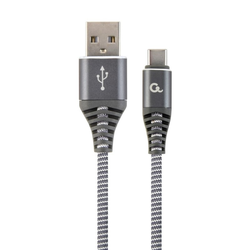 GEMBIRD PREMIUM KABEL USB-C 2.0 (AM/CM) METALOWE WTYKI, OPLOT NYLONOWY 1M, SZARO/BIAŁY