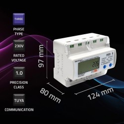 QOLTEC LICZNIK ENERGII TRÓJFAZOWY ELEKTRONICZNY NA SZYNĘ DIN | 400V | LCD | WI-FI