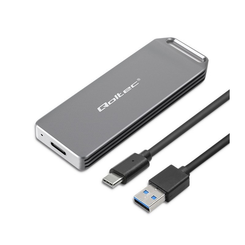 Qoltec Mini Aluminiowa Obudowa | Kieszeń na dysk M.2 SSD | NVMe | PCIe | USB 3.1 | Super speed 10Gb/s | 2TB | Srebrna