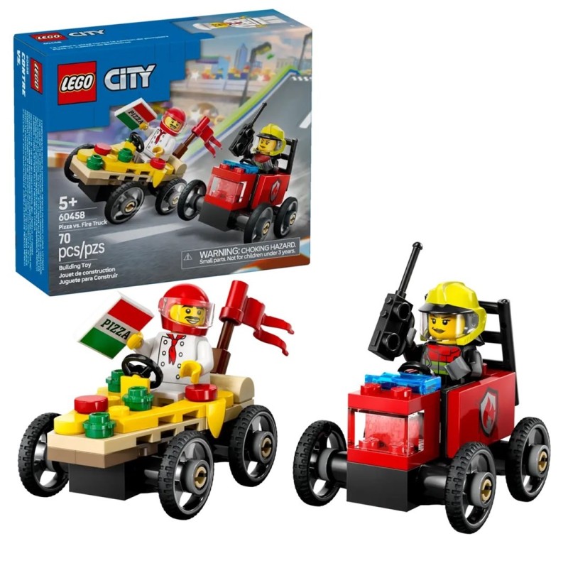 LEGO CITY 60458 Zestaw wyścigówek: pizza kontra wóz strażacki