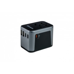 Adaptery wtyczek zasilających Verbatim UTA-03 globalny 1xUSB-C PD 30W QC 18W, 1xUSB-C 15W, 2xUSB-A 12W