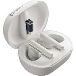 POLY Słuchawki douszne Voyager Free 60+ UC w kolorze białego piasku + adapter USB-A BT700 + etui z ładowarką i ekranem dotykowym