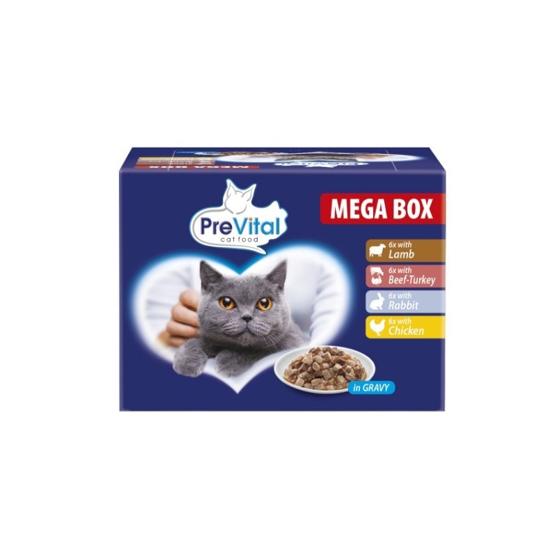 PREVITAL Megabox z jagnięciną, wołowiną, królikiem i kurczakiem - karma dla kota 24x100g