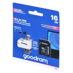 Karta pamięci z adapterem i czytnikiem kart GoodRam All in one M1A4-0160R12 (16GB Class 10 Adapter, Czytnik kart MicroSDHC,