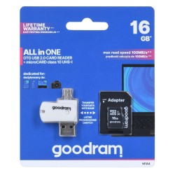 Karta pamięci z adapterem i czytnikiem kart GoodRam All in one M1A4-0160R12 (16GB Class 10 Adapter, Czytnik kart MicroSDHC,