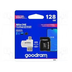 Karta pamięci z adapterem i czytnikiem kart GoodRam All in one M1A4-1280R12 (128GB Class 10 Adapter, Czytnik kart MicroSDHC,