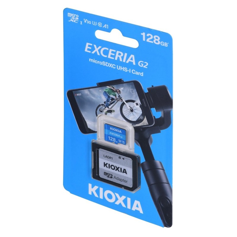 KIOXIA 128GB microSD KIOXIA Exceria (gen 2) UHS I U3 V30 with adapter