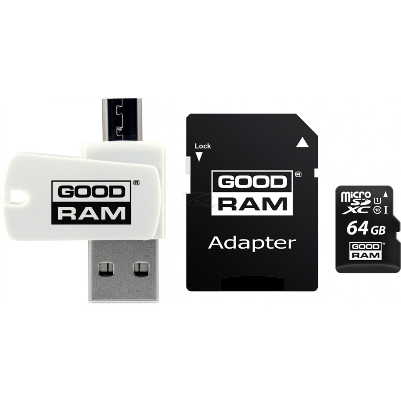 Karta pamięci z adapterem i czytnikiem kart GoodRam All in one M1A4-0640R12 (64GB Class 10 Adapter, Czytnik kart MicroSDHC,