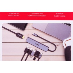 UNITEK HUB USB-C 7W1, HDMI 4K, PD 100W, 5GBPS, ALU