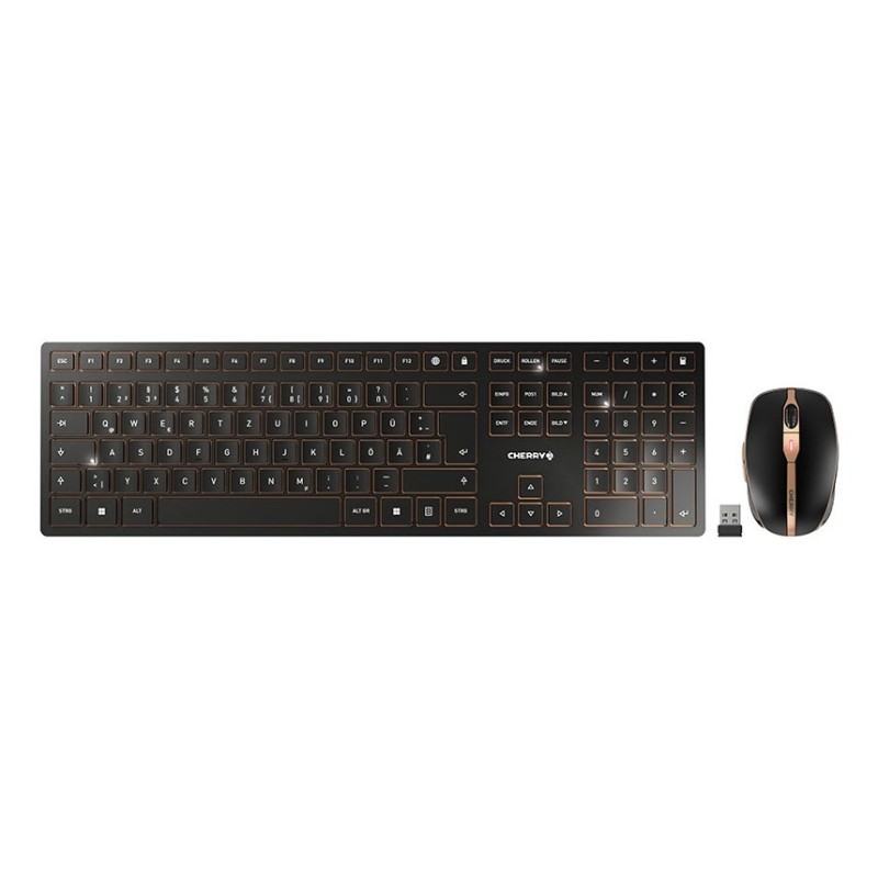 CHERRY DW 9100 SLIM klawiatura Dołączona myszka Uniwersalne RF Wireless + Bluetooth QWERTZ Niemiecki Czarny