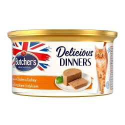 Butcher’s Delicious Dinners Cat z kurczakiem i indykiem - mokra karma dla kota w formie musu - puszka 85 g