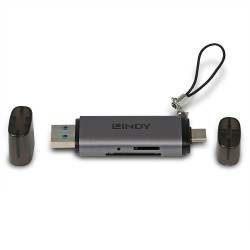 Lindy 43335 czytnik kart USB 3.2 Gen 1 (3.1 Gen 1) Type-A/Type-C Czarny, Szary