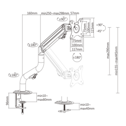 GEMBIRD BIURKOWE REGULOWANE RAMIĘ/UCHWYT NA MONITOR 17-32, VESA 100X100MM, DO 8 KG