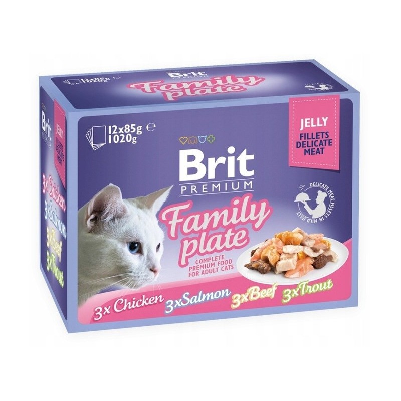 Brit Premium Family Plate dla kotów filety w galarecie mix smaków 12x85g