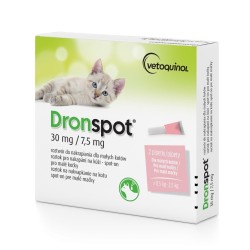 VETOQUINOL Dronspot - krople odrobaczające dla małych kotów - 30 mg/7,5 mg - 0.5-2.5 kg