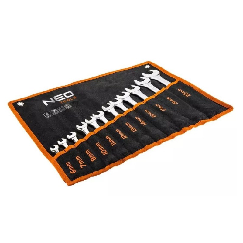 Klucze płasko-oczkowe Neo Tools 6-22 mm, zestaw 12 sztuk Klucze płasko-oczkowe Neo Tools 6-22 mm, zestaw 12 sztuk