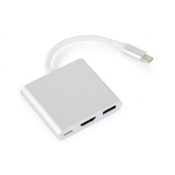 GEMBIRD GEMBIRD MULTI ADAPTER USB TYP-C (M) - USB TYP-C USB 3.0 HDMI SREBRNY